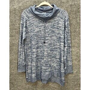 Chicos Zenergy Cowl Neck Tunic Sweater Top Size 0 (4/6) Blue Heather Long Sleeve